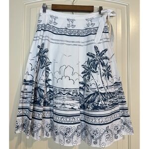 Roxy A-line Midi Skirt Cotton Tropical Print Boho Beach Resort Spring Sz 0